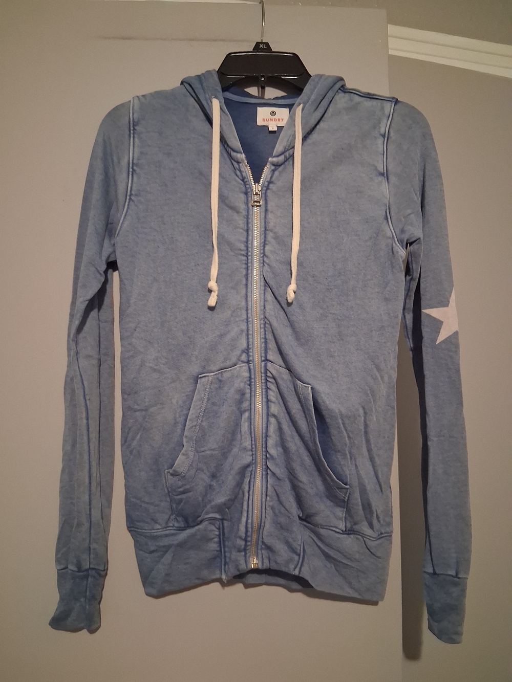 Sundry Light Blue Full-Zip Hoodie with Star Elbow-- Anthropolige